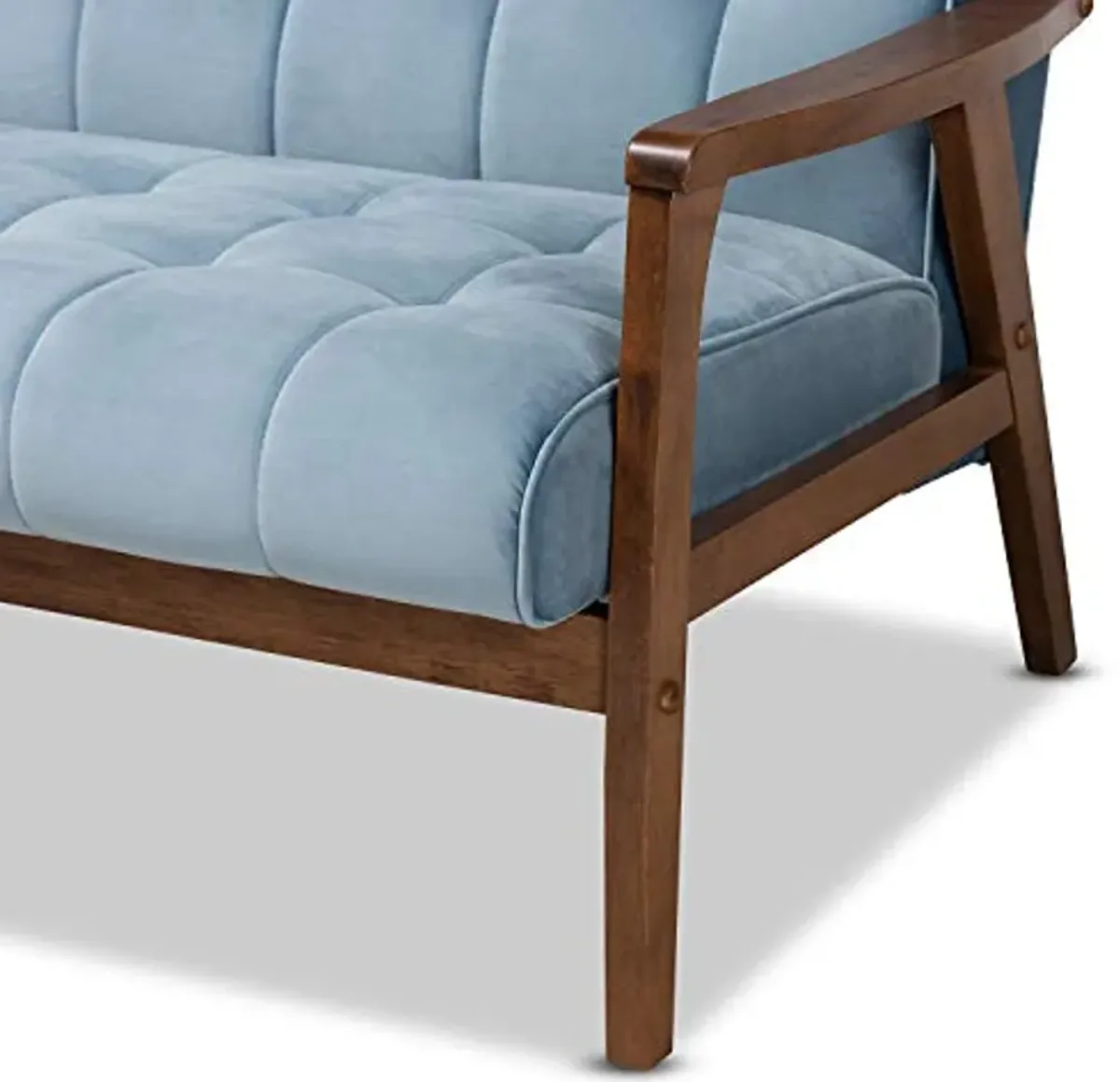 Baxton Studio Asta Mid-Century Modern Light Blue Velvet Fabric Upholstered Walnut Finished Wood 3-Piece Living Room Set