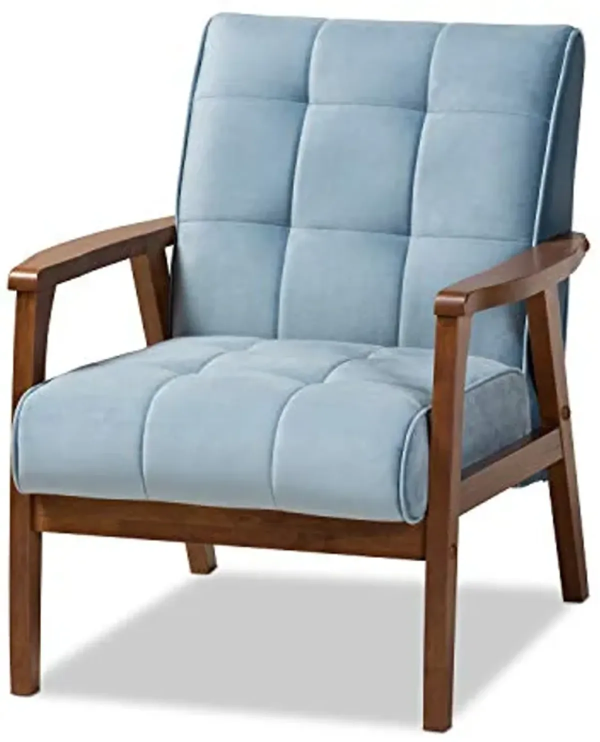 Baxton Studio Asta Mid-Century Modern Light Blue Velvet Fabric Upholstered Walnut Finished Wood 3-Piece Living Room Set