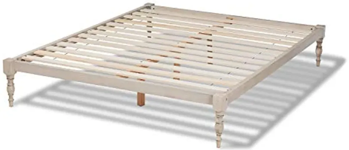 Baxton Studio Iseline Modern and Contemporary Antique White Finished Wood Queen Size Platform Bed Frame