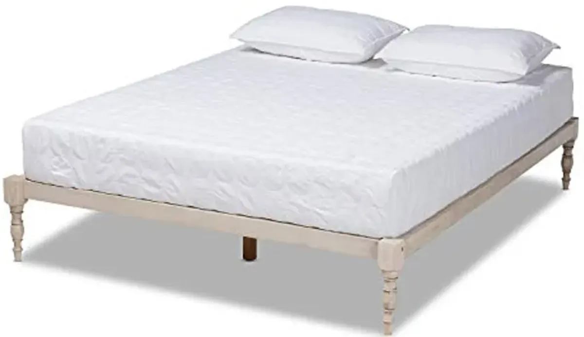 Baxton Studio Iseline Modern and Contemporary Antique White Finished Wood Queen Size Platform Bed Frame