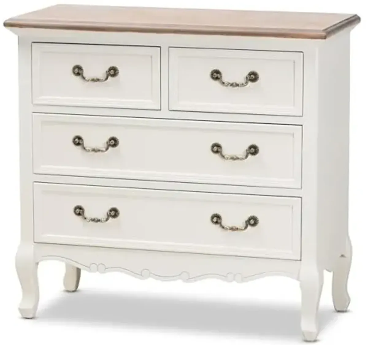 Baxton Studio Amalie Antique French Country Cottage Two-Tone White and Oak Finished 4-Drawer Accent Dresser