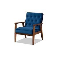 Baxton Studio Sorrento Navy Blue Velvet Upholstered Wood Lounge Chair