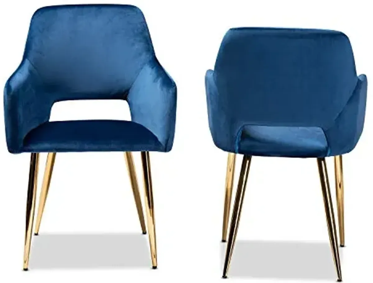 Baxton Studio Germaine Glam and Luxe Navy Blue Velvet Fabric Upholstered Gold Finished 2-Piece Metal Dining Chair Set