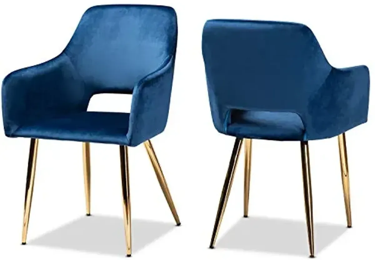 Baxton Studio Germaine Glam and Luxe Navy Blue Velvet Fabric Upholstered Gold Finished 2-Piece Metal Dining Chair Set