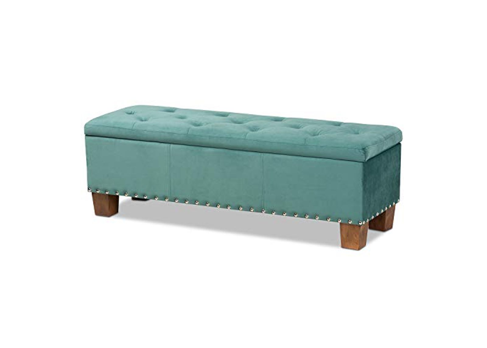 Baxton Studio Hannah Modern and Contemporary Teal Blue Velvet Fabric Upholstered Button-Tufted Storage Ottoman Bench