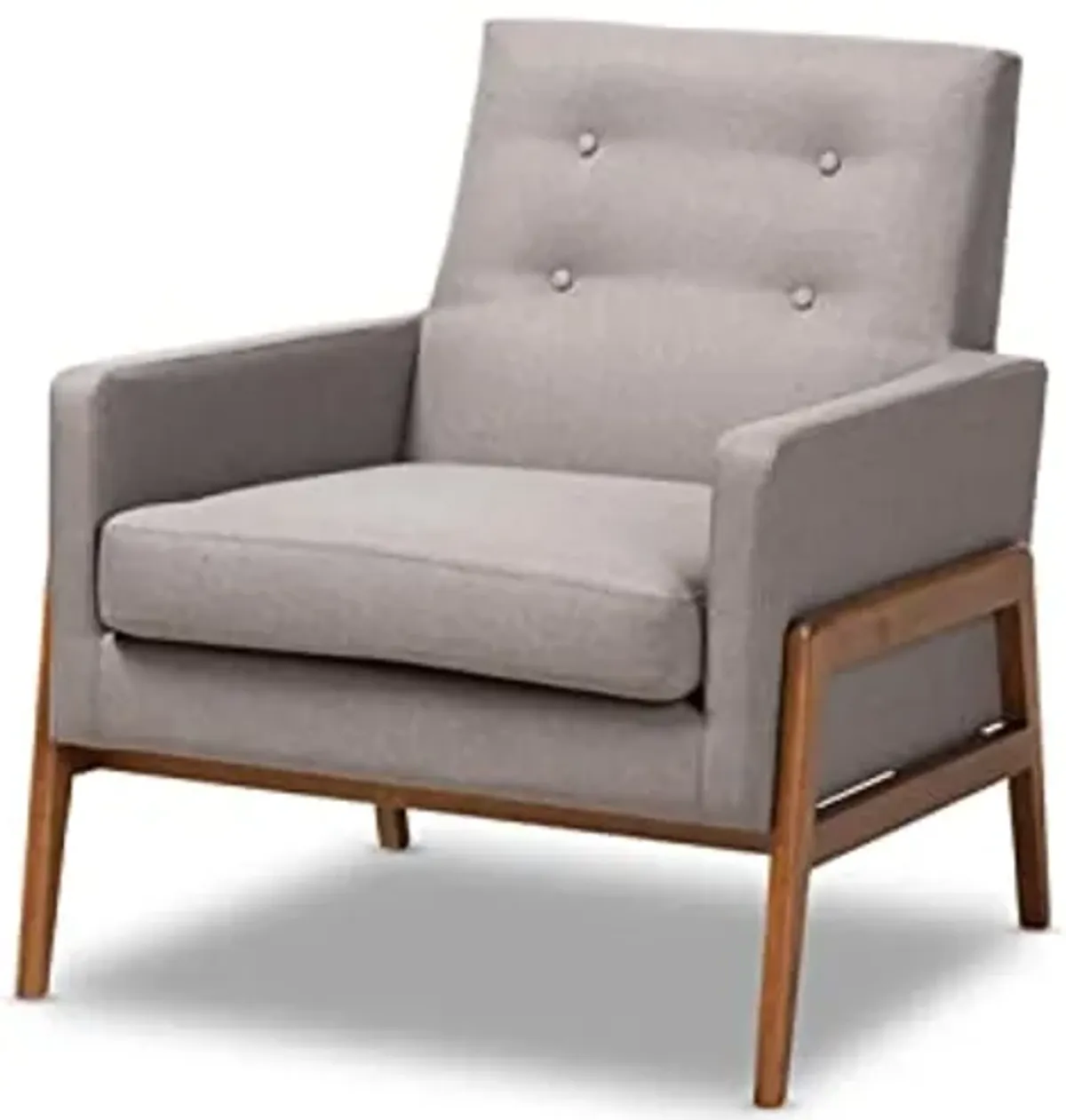 Baxton Studio Perris Mid-Century Modern Light Grey Fabric Upholstered Walnut Finished Wood 3-Piece Living Room Set