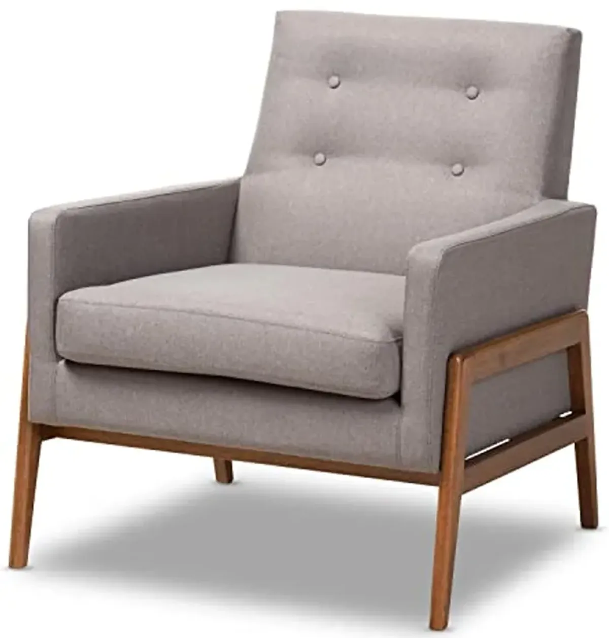 Baxton Studio Perris Mid-Century Modern Light Grey Fabric Upholstered Walnut Finished Wood 3-Piece Living Room Set