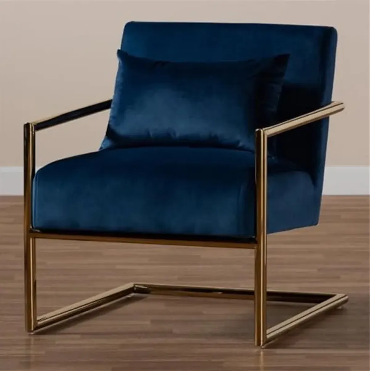 Baxton Studio Mira Glam and Luxe Navy Blue Velvet Fabric Upholstered Gold Finished Metal Lounge Chair