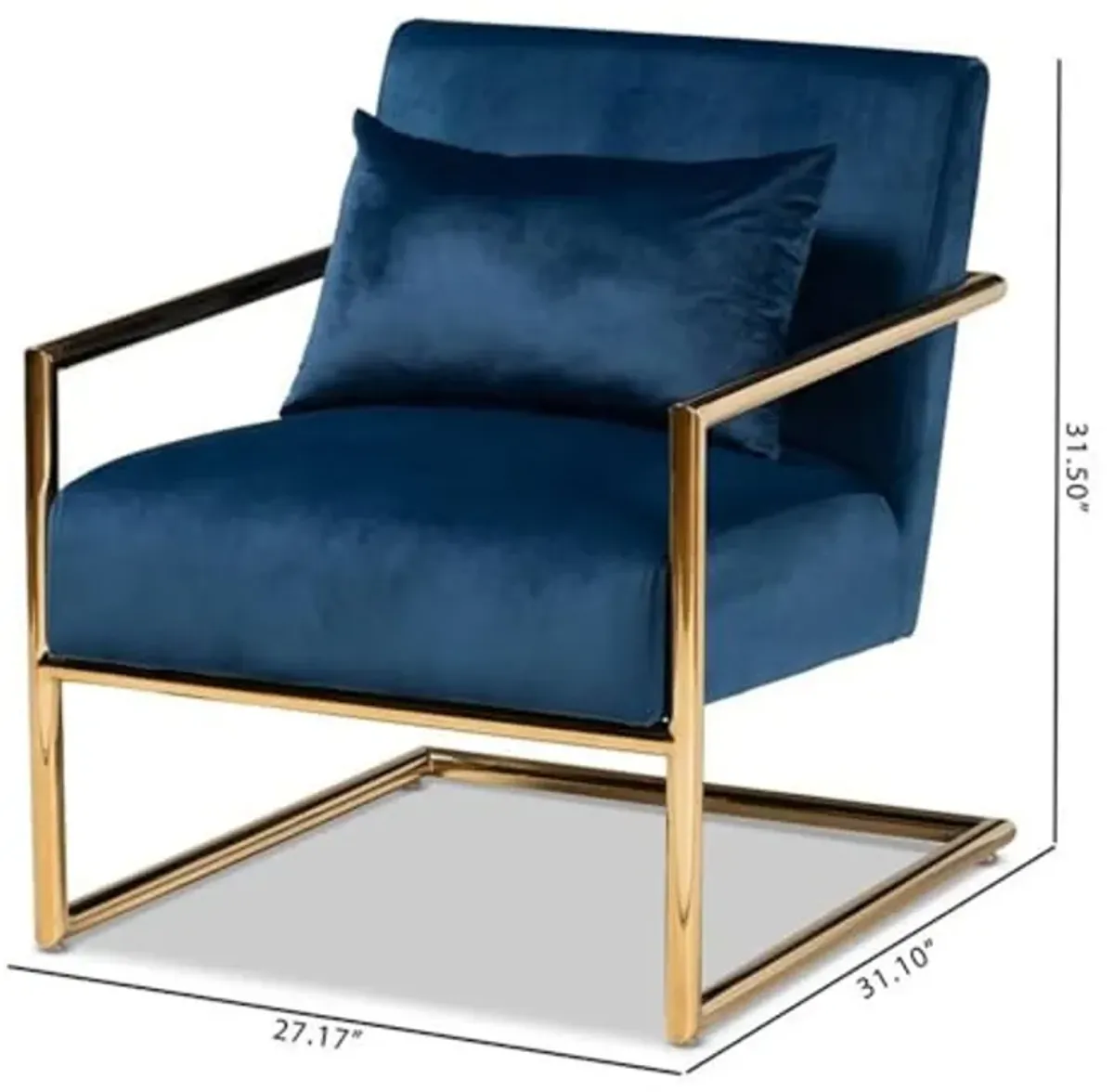 Baxton Studio Mira Glam and Luxe Navy Blue Velvet Fabric Upholstered Gold Finished Metal Lounge Chair