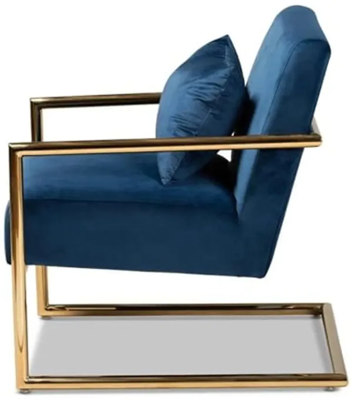 Baxton Studio Mira Glam and Luxe Navy Blue Velvet Fabric Upholstered Gold Finished Metal Lounge Chair