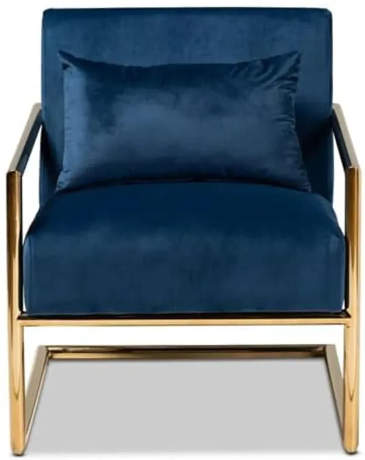 Baxton Studio Mira Glam and Luxe Navy Blue Velvet Fabric Upholstered Gold Finished Metal Lounge Chair