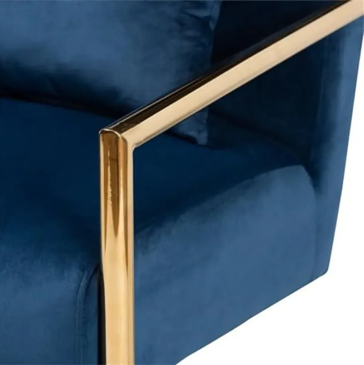 Baxton Studio Mira Glam and Luxe Navy Blue Velvet Fabric Upholstered Gold Finished Metal Lounge Chair