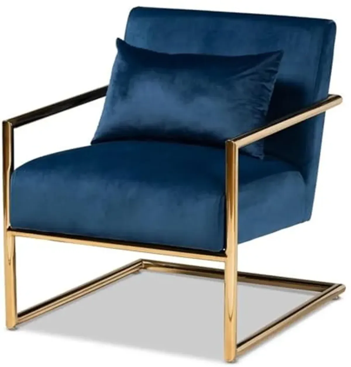 Baxton Studio Mira Glam and Luxe Navy Blue Velvet Fabric Upholstered Gold Finished Metal Lounge Chair