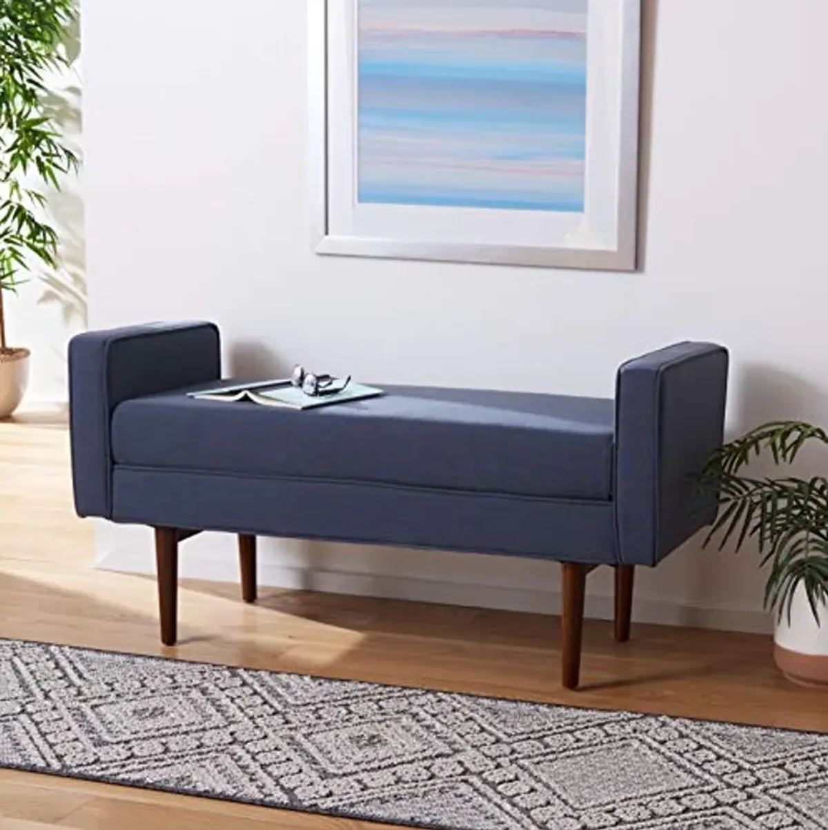 Safavieh Home Henri 49-inch Mid-Century Navy and Walnut Bench