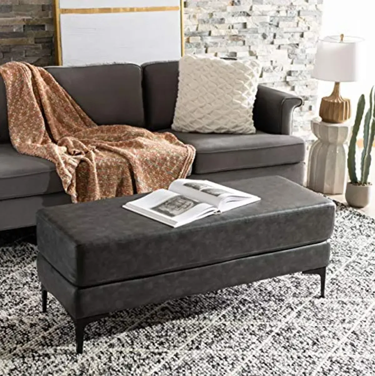 Safavieh Home Elise 48-inch Grey Faux Leather and Black Rectangular Bench