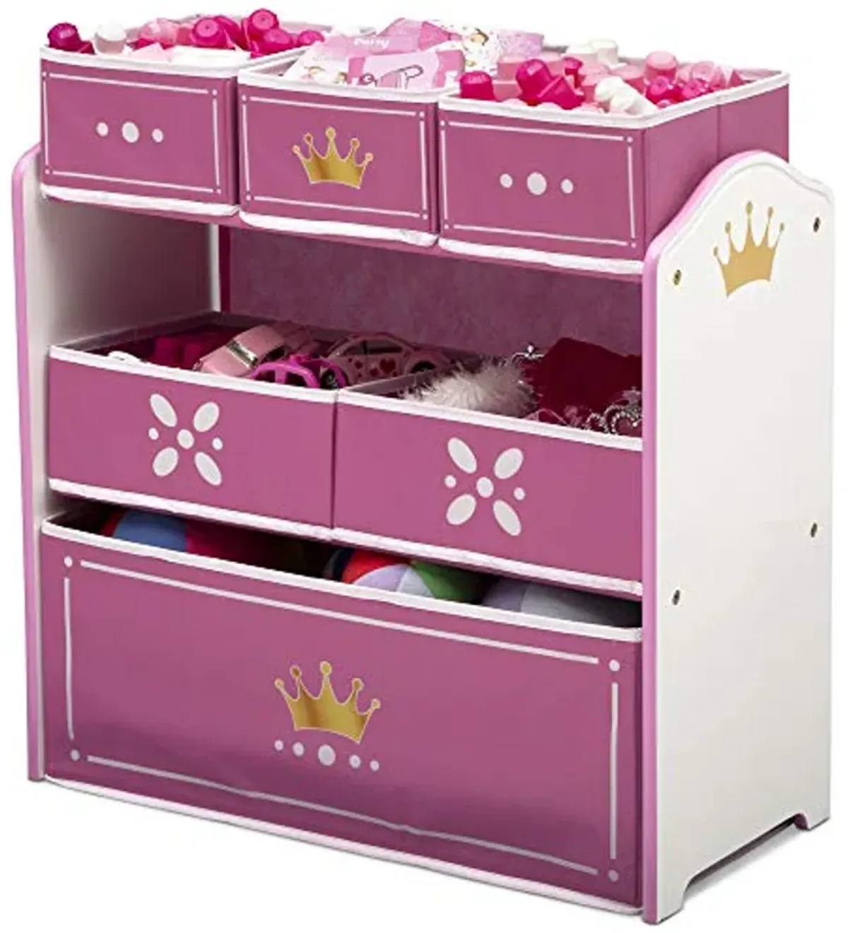 Delta Children Princess Crown Design & Store 6 Bin Toy Storage Organizer - Greenguard Gold Certified, White/Pink