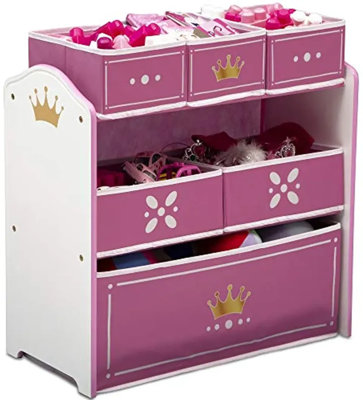 Delta Children Princess Crown Design & Store 6 Bin Toy Storage Organizer - Greenguard Gold Certified, White/Pink