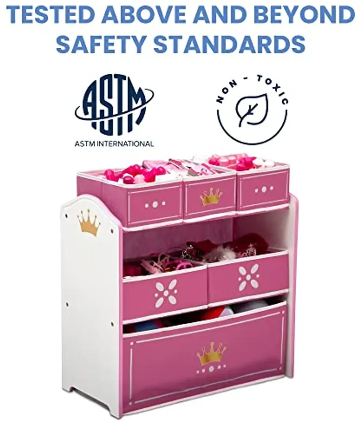 Delta Children Princess Crown Design & Store 6 Bin Toy Storage Organizer - Greenguard Gold Certified, White/Pink