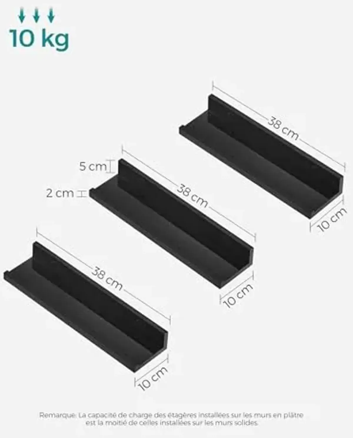 SONGMICS Floating Shelves, Set of 3 Wall Shelves, 15-Inch Wide, for Photo Frames and Trinkets, for Living Room, Home Office, Kitchen, Bathroom, Black ULWS38BK