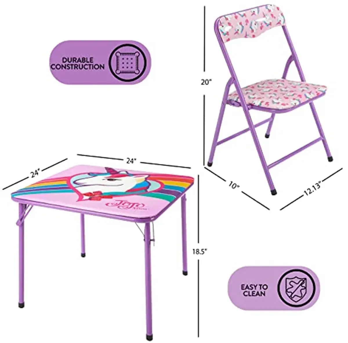 Idea Nuova Jojo Nickelodeon Siwa 3Piece Table Set with 2 Folding Chairs & 1 Table, Ages 3+