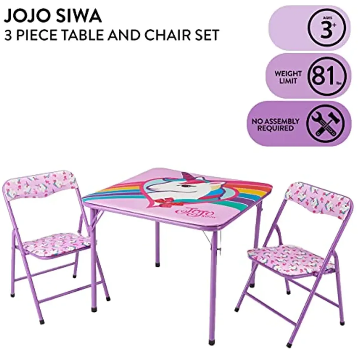 Idea Nuova Jojo Nickelodeon Siwa 3Piece Table Set with 2 Folding Chairs & 1 Table, Ages 3+