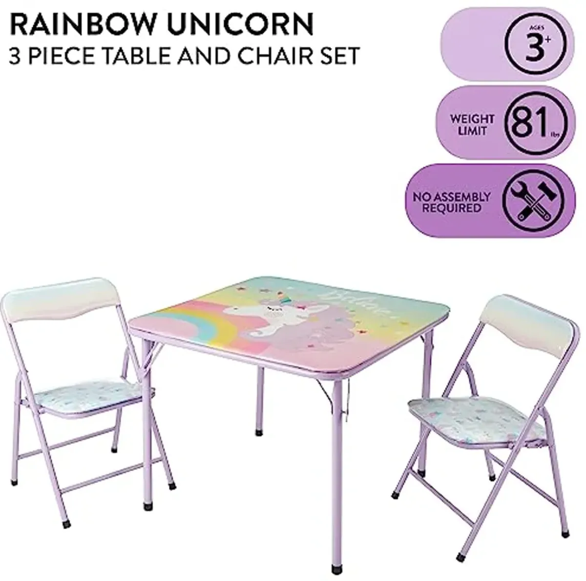 Heritage Kids 3 Piece Table and Chair Set, Purple Unicorn