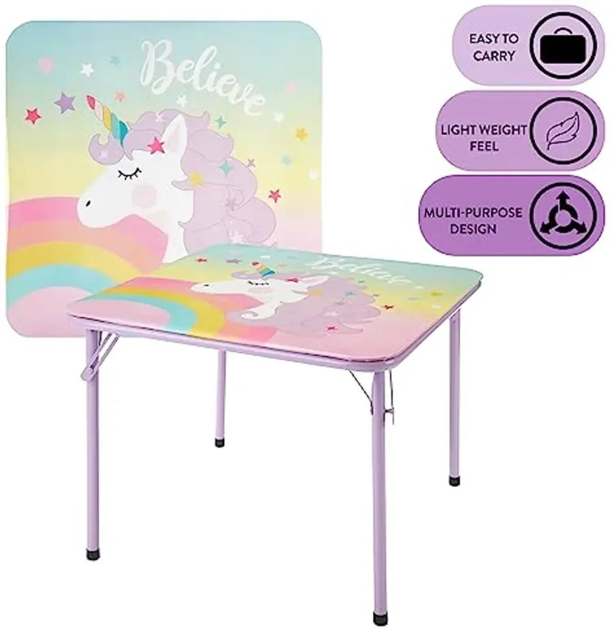 Heritage Kids 3 Piece Table and Chair Set, Purple Unicorn