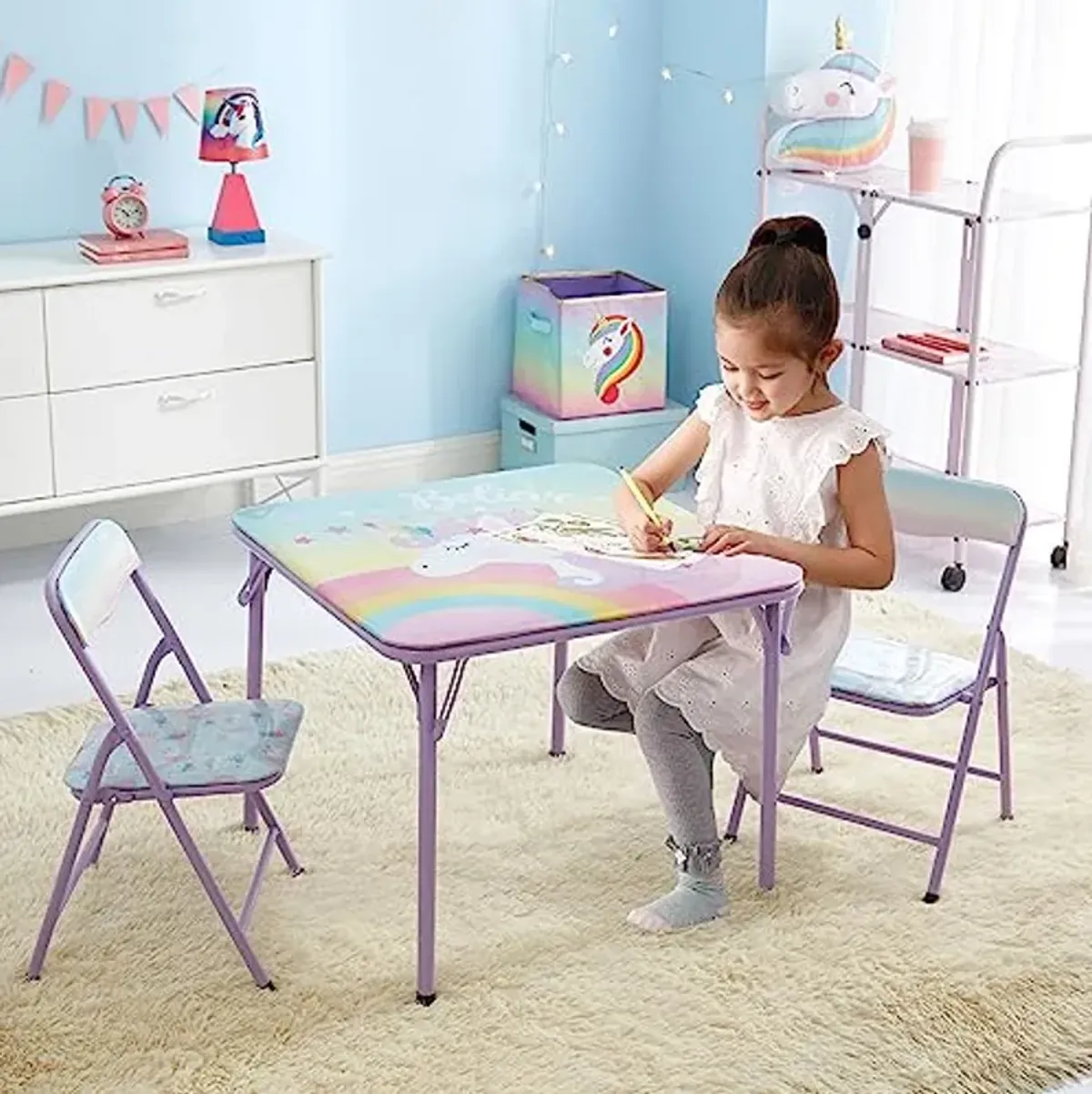 Heritage Kids 3 Piece Table and Chair Set, Purple Unicorn