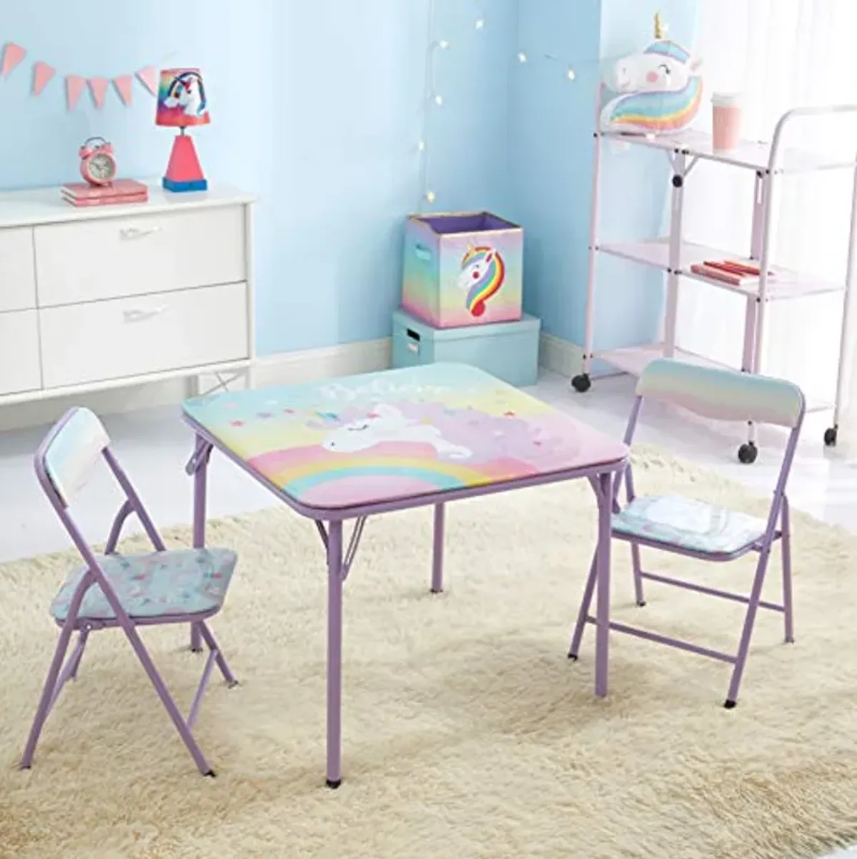 Heritage Kids 3 Piece Table and Chair Set, Purple Unicorn