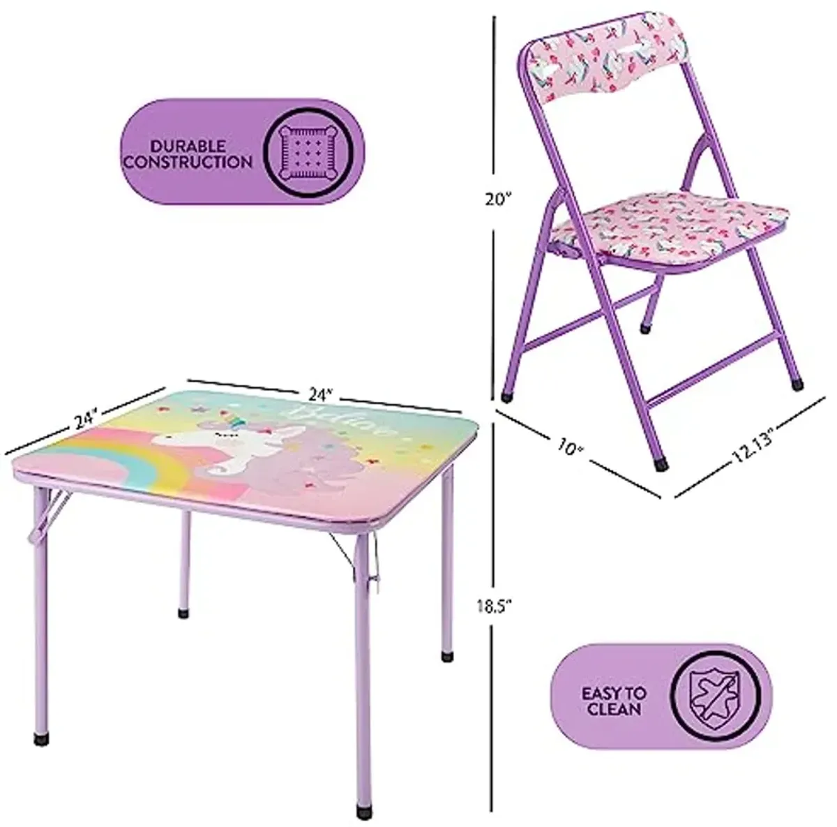 Heritage Kids 3 Piece Table and Chair Set, Purple Unicorn