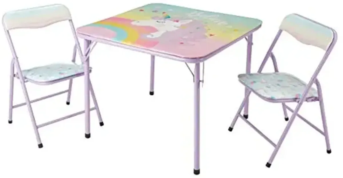 Heritage Kids Unicorn 3 Piece Table & Chair Set with 2 Folding Chairs & 1 Table, Ages 3+