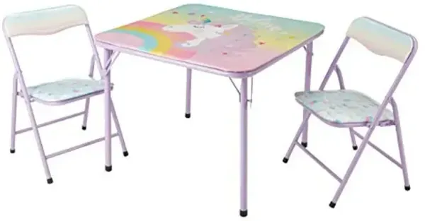 Heritage Kids Unicorn 3 Piece Table & Chair Set with 2 Folding Chairs & 1 Table, Ages 3+