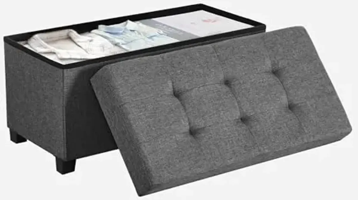 SONGMICS Storage Ottoman Bench, Foldable Foot Rest with Legs, 15 x 30 x 15.2 Inches, End of Bed Bench, Storage Chest, Load up to 660 lb, for Living Room, Bedroom, Entryway, Slate Gray ULSF16GYZ