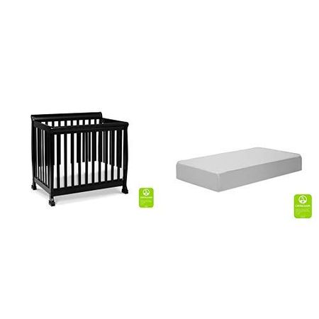 Davini Kalani 4-in-1 Mini Crib and Twin Bed in Ebony Black with Complete Slumber Mini Crib Mattress