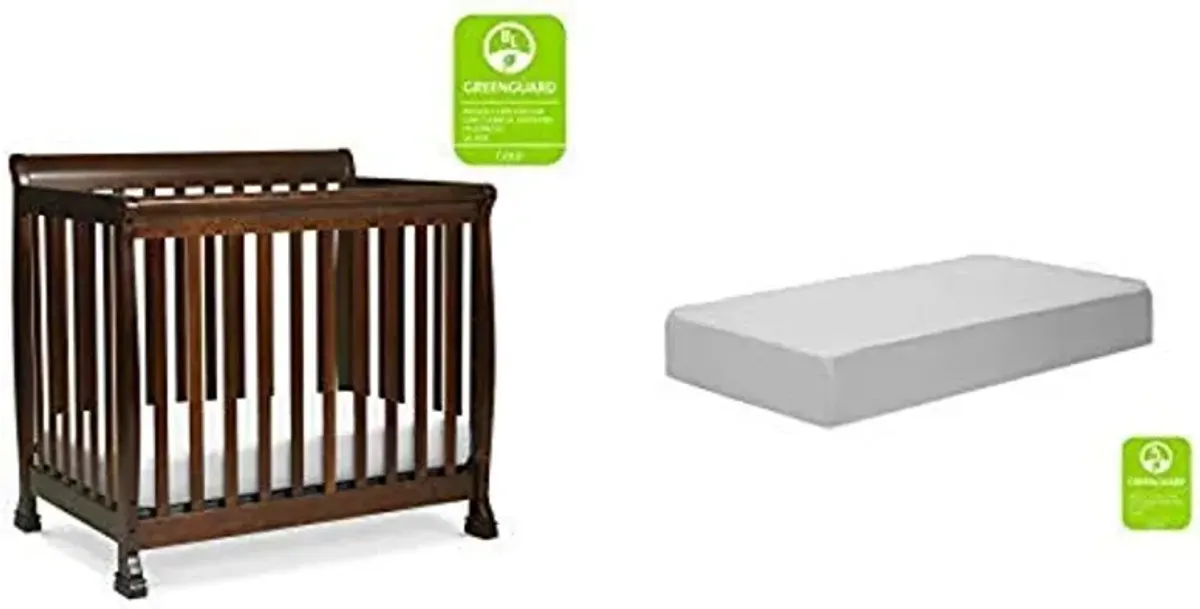 Davini Kalani 4-in-1 Mini Crib and Twin Bed in Espresso with Complete Slumber Mini Crib Mattress