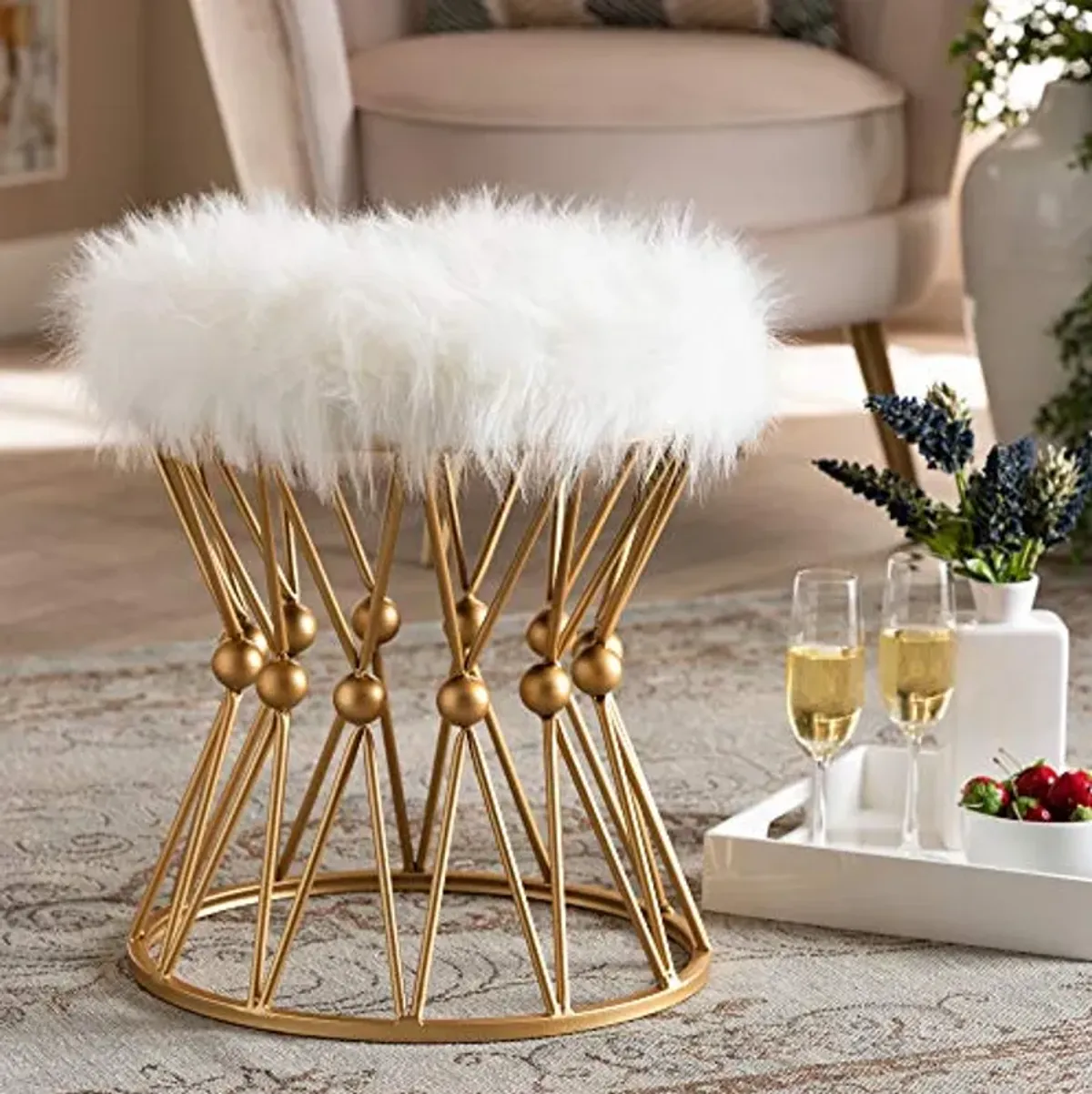 Baxton Studio Ottomans, White/Gold