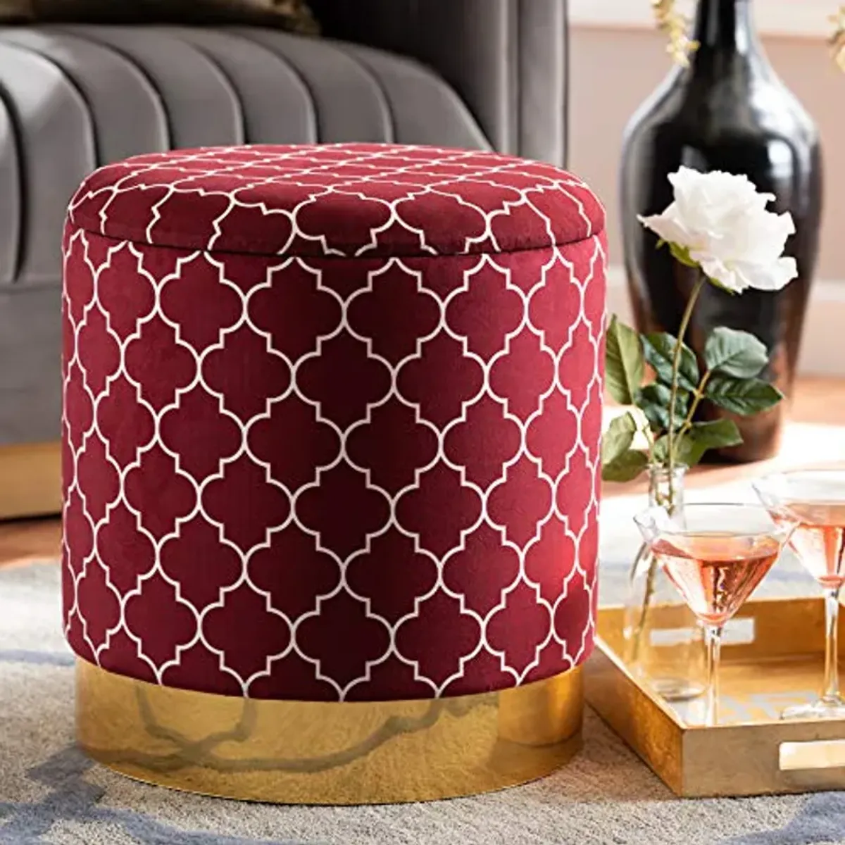 Baxton Studio Ottomans, Red/White/Gold