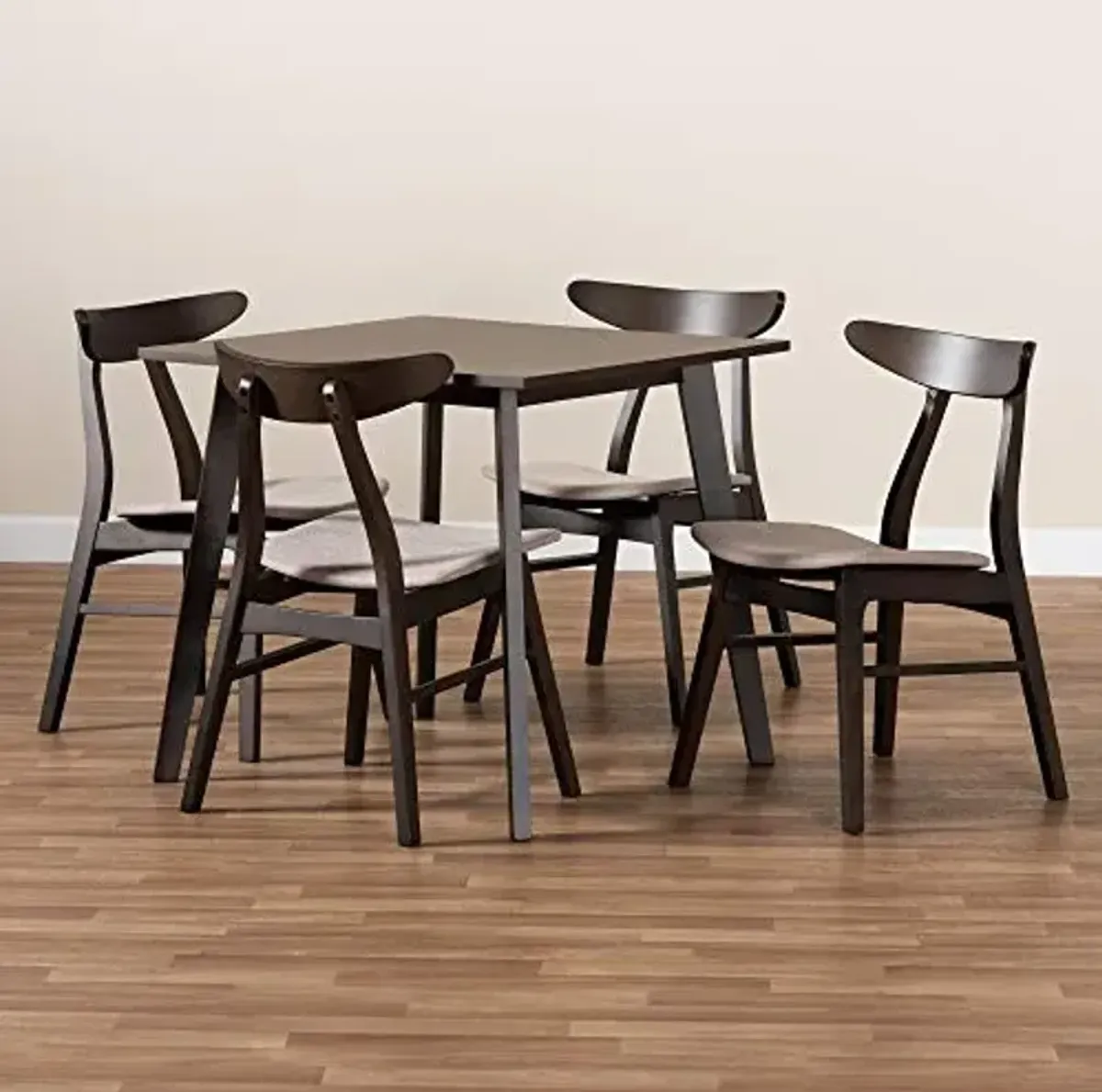 Baxton Studio Cavan Dining Set Dining Set Beige Fabric Upholstered Dark Oak Brown Finished 5-Piece Wood Dining Set