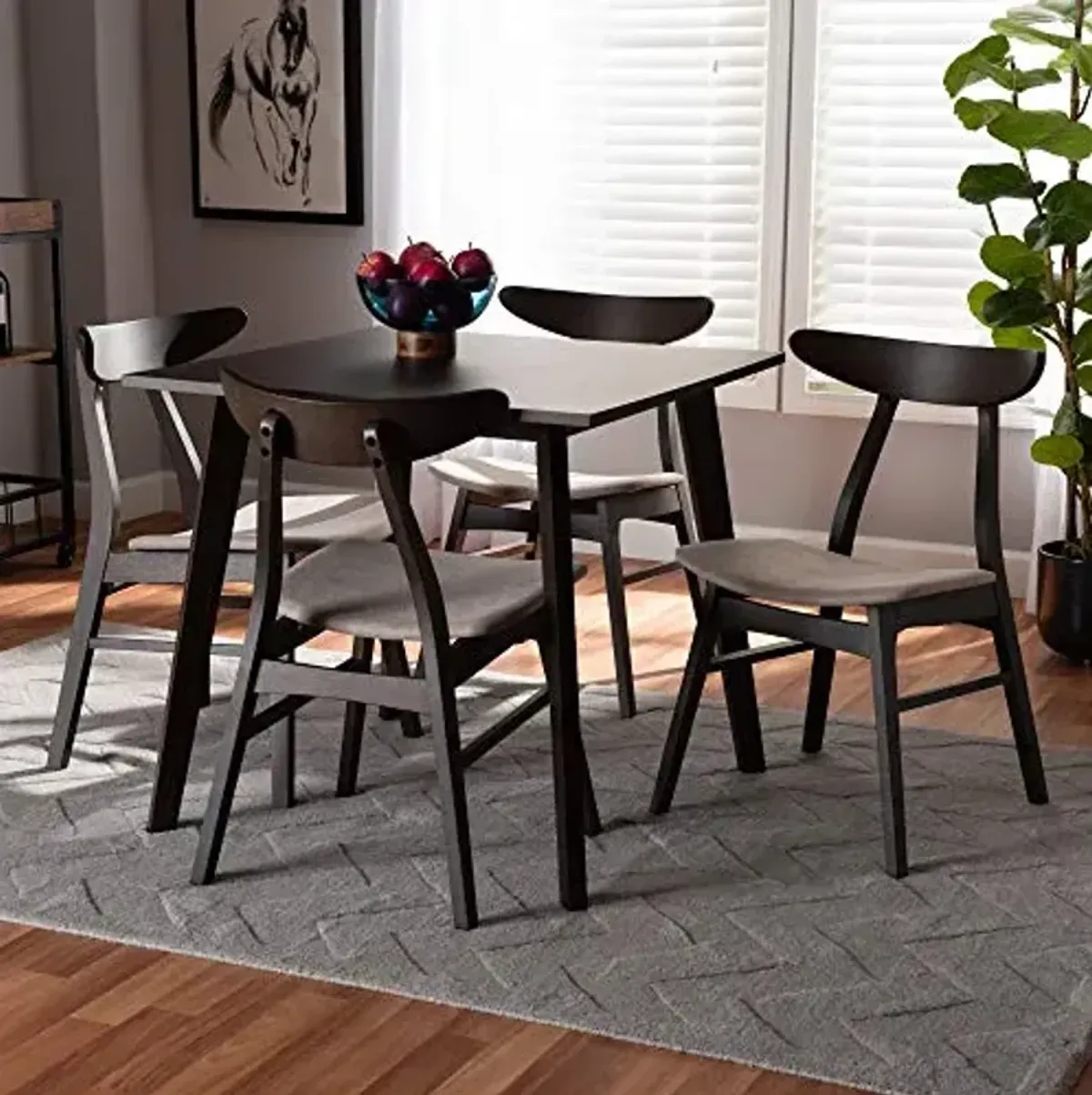 Baxton Studio Cavan Dining Set Dining Set Beige Fabric Upholstered Dark Oak Brown Finished 5-Piece Wood Dining Set
