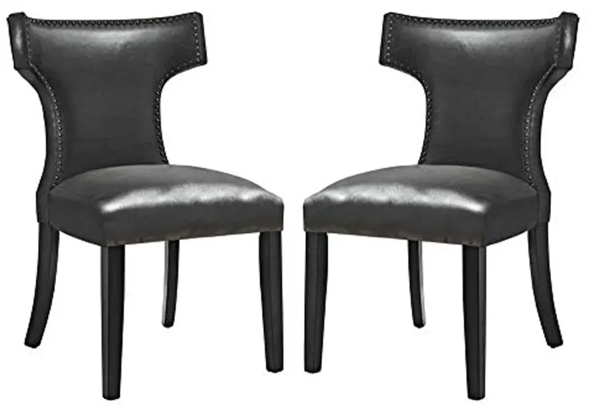 Modway Curve Vinyl Set of 2, Two Dining Chairs, Black