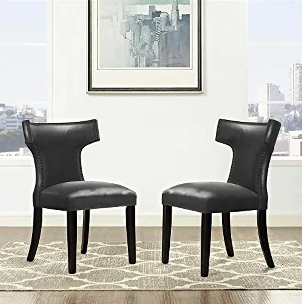 Modway Curve Vinyl Set of 2, Two Dining Chairs, Black