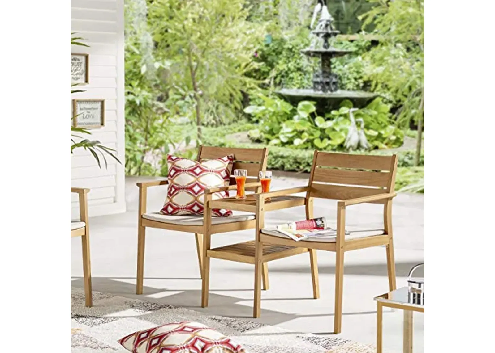 Modway Viewscape Outdoor Patio Jack and Jill Armchair Set with Natural Taupe Cushions