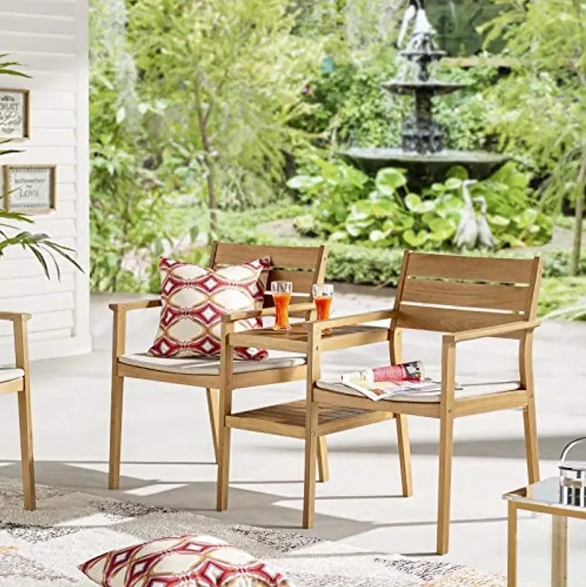 Modway Viewscape Outdoor Patio Jack and Jill Armchair Set with Natural Taupe Cushions