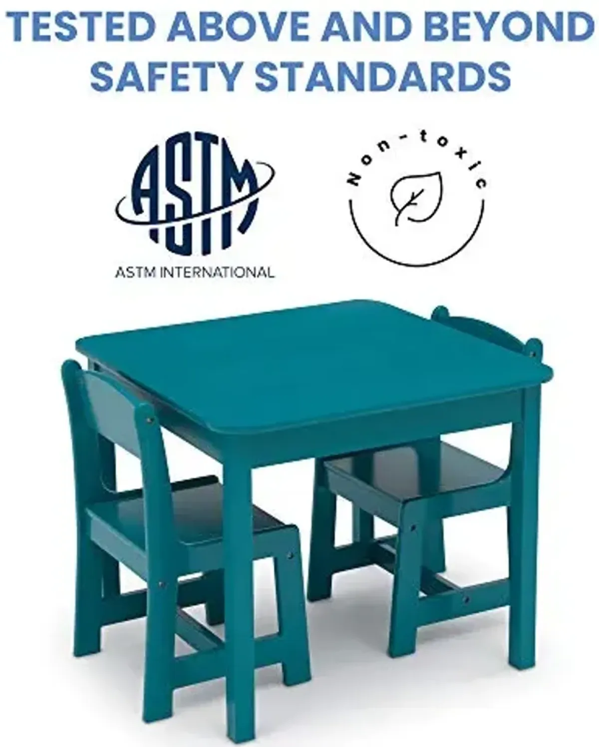 Delta Children MySize Kids Wood Table and Chair Set (2 Chairs Included) - Ideal for Arts & Crafts, Snack Time, Homeschooling, Homework & More, Greenguard Gold Certified, Teal