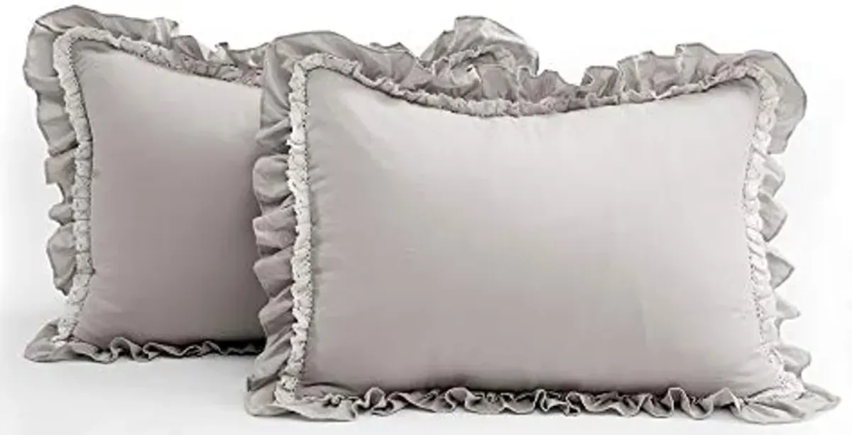 Lush Decor Ella Vintage Chic Ruffle Lace Bedspread Light Gray Farmhouse Style Lightweight 3 Piece Set King