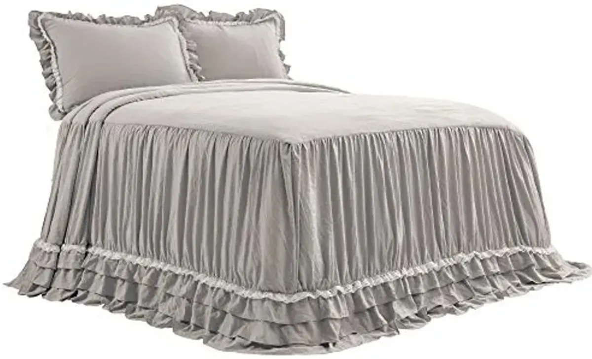 Lush Decor Ella Vintage Chic Ruffle Lace Bedspread Light Gray Farmhouse Style Lightweight 3 Piece Set King