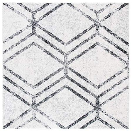 SAFAVIEH Adirondack Collection 6' Square Ivory/Grey ADR253A Modern Geometric Distressed Non-Shedding Living Room Bedroom Dining Home Office Area Rug