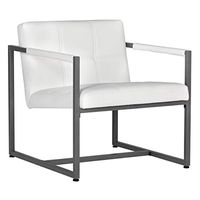 Studio Designs Home Modern Accent Chair Camber Mid-Century, Pewter Grey Metal Frame & White Bonded Leather
