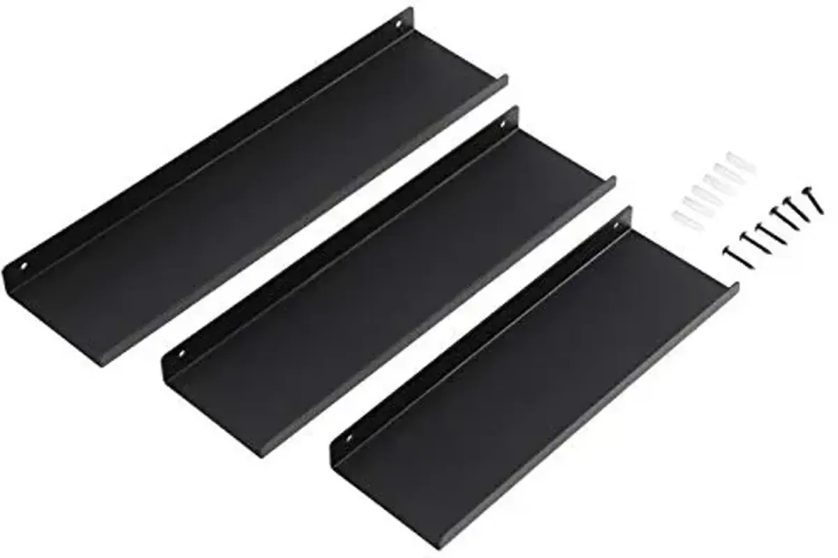 SONGMICS Set of 3 Wall Shelves, Metal Floating Shelves, Industrial Wall-Mounted Shelving for Decorations, Photos, Knickknacks, Multiple Layouts, 6 Screws Included for Mounting, Black ULFS12BK