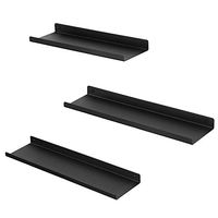 SONGMICS Set of 3 Wall Shelves, Metal Floating Shelves, Industrial Wall-Mounted Shelving for Decorations, Photos, Knickknacks, Multiple Layouts, 6 Screws Included for Mounting, Black ULFS12BK